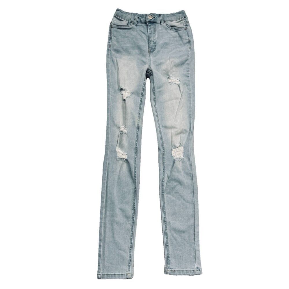 Refuge Cali Highest Rise Skinny Jeans 1 Blue Distressed Junior Measure 23 x 27.5